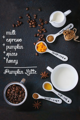 Obraz na płótnie Canvas Ingredients for making pumpkin latte