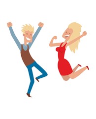 Happy jumping people vector set.