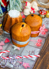 Mini panettone and pandoro, with fruits and Christmas decoration