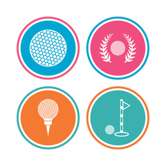 Golf ball icons. Laurel wreath winner award sign. Luxury sport symbol. Colored circle buttons. Vector