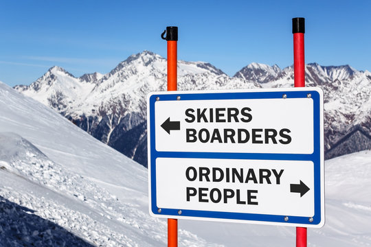 Skiers and boarders versus ordinary people gradation sign