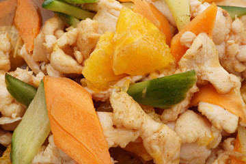 Chinese food. Chicken with orange and vegetables