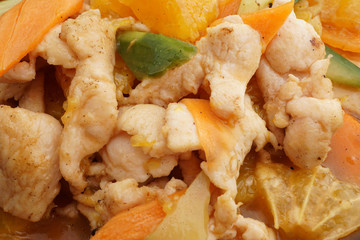 Chinese food. Chicken with orange and vegetables