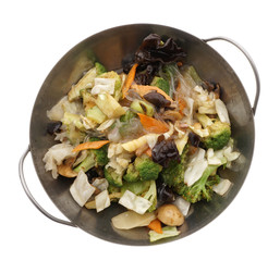 Chinese food. Fried vegetables with peas noodles