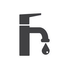 Modern Water Faucet with drop icon. Black silhouette. Vector illustration.