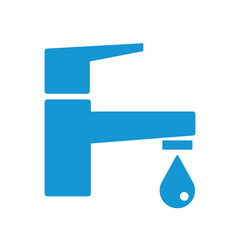 Modern Water Faucet with drop icon. Blue silhouette. Vector illustration.