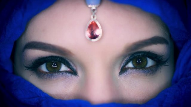 4k Colourful Arabic Woman Opening Eyes Close-up with Veil