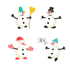 Snowman cartoon vector icon set. New Year personage illustration.