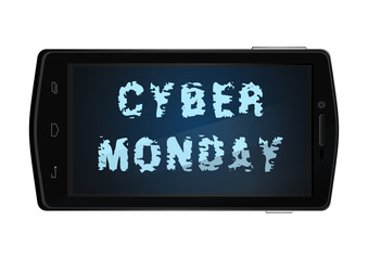 Cyber Monday concept design. Mobile phone with the inscription on the screen - Cyber Monday. Vector illustration isolated on white background