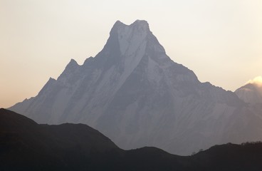 Silhouette of mount Machhapuchhre, Annapurna area
