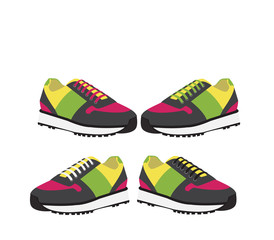set of sneakers with colorful laces