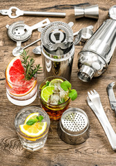Party drinks. Cocktails with fruits and ice. Juice. Aperitif