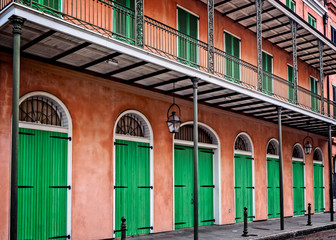 Pink Building with Green Doors and Shutters French Quarter