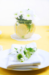 Yellow summer table setting for lemon bundt cake