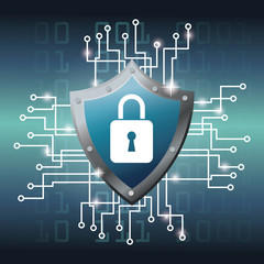 Padlock and circuit board icon. Cyber security system warning and protection theme. Vector illustraton