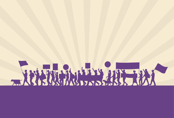 Protest marches silhouette