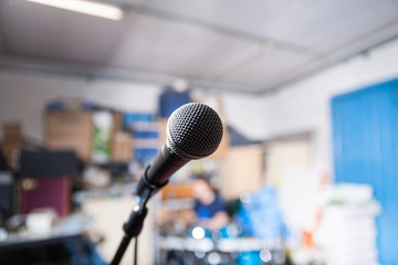 microphone on a band rehearsal garage