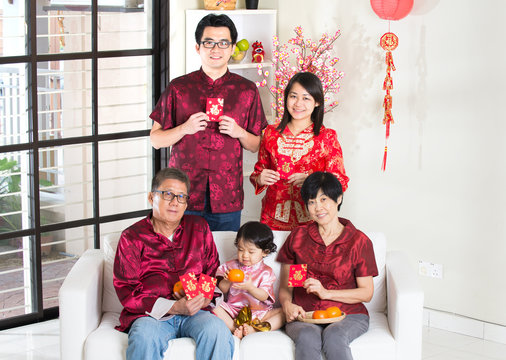 Asian family celebrating chinese new year
