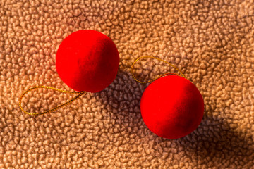 Red ball  on fabric, Merry christmas still life
