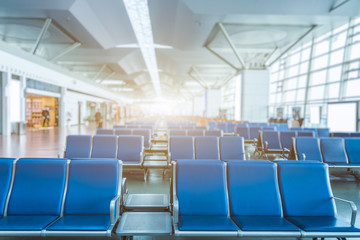 Fototapeta premium Rows of empty chairs at airport in city of China.