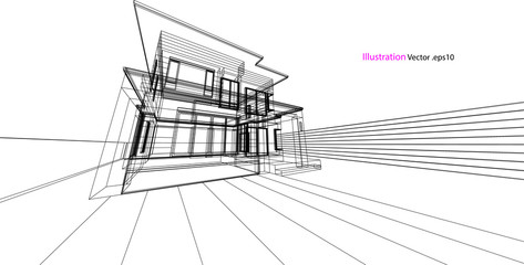 home structure architecture abstract drawing, 3d illustration vector
