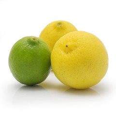 Yellow and Green Lemon, Lime, Isolated on White Background