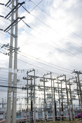 .High Voltage Substation The sun shone through the clouds thicke