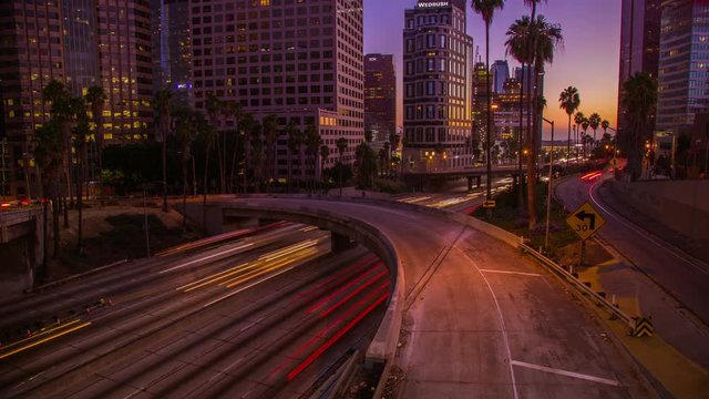 Time Lapse - Downtown Los Angeles with Traffic at Evening