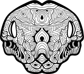 Ink pen. Coloring antistress page for adults. The head of a boa constrictor with patterns. Line art. Tattoo.