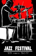 Abwaschbare Fototapete Art Studio Jazzfestival Poster mit Schlagzeuger