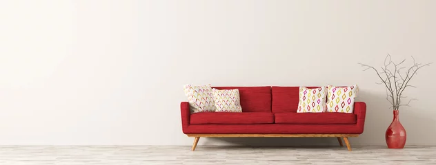 Foto op Plexiglas Modern interior of living room with red sofa 3d render © Vadim Andrushchenko