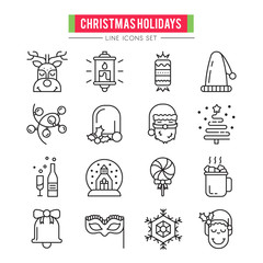 Set of Christmas Icons Isolated. Flat Style.