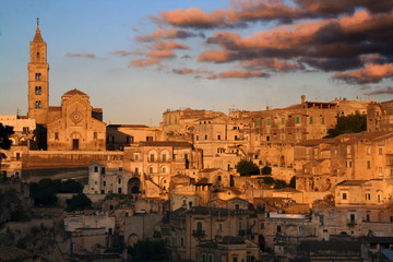 Fototapeta premium Matera stones at sunset, Basilicata, Italy 