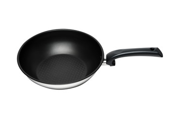 black and white frying pan isolated on white background