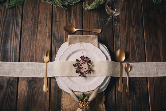 Table Christmas setting with luxurious cutlery