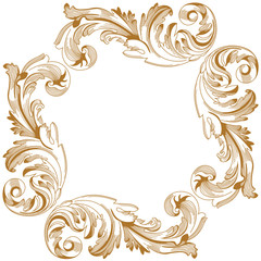 Golden Vintage border frame engraving with retro ornament pattern in antique baroque style decorative design. Vector.