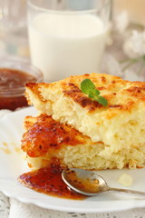 Portion of cottage cheese casserole