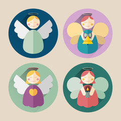christmas angel icon pack with long shadow, flat design style