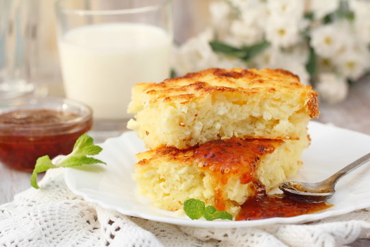 Portion Of Cottage Cheese Casserole