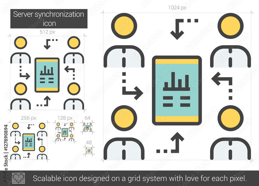 Poster server synchronization line icon.