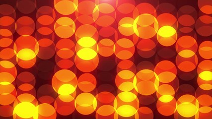 Bright circles pattern background. Red, yellow, and gold dots pattern moving random. Seamless loop.
