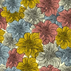 Foto op Canvas Seamless doodle floral pattern. © nikvector