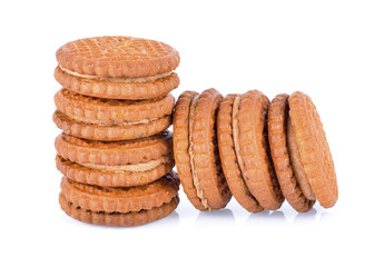 sandwich cookie with green tea cream on white background