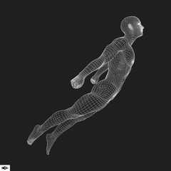 Jump Man. Polygonal Design. 3D Model of Man. Geometric Design. 