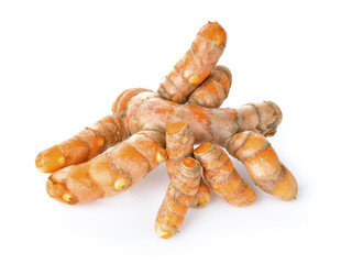 fresh turmeric on white background