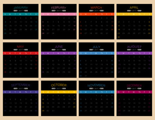 2017 Calendar design on black background | colorful illustration template in modern style | sign and symbol for business
