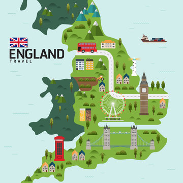 Vector - Infographic travel and landmark EnglandUnited Kingdom map shape template design