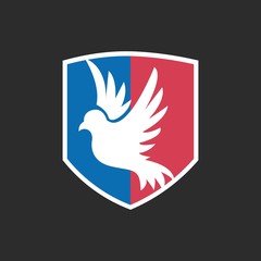 Bird or Pigeon Logo with Blue and Red Shield