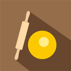 Dough and rolling pin icon. Flat illustration of dough and rolling pin vector icon for web isolated on coffee background