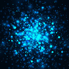 Fototapeta premium Vector glowing light glitter abstract background. Magic blue glow light effect. Star burst with sparkles on black background